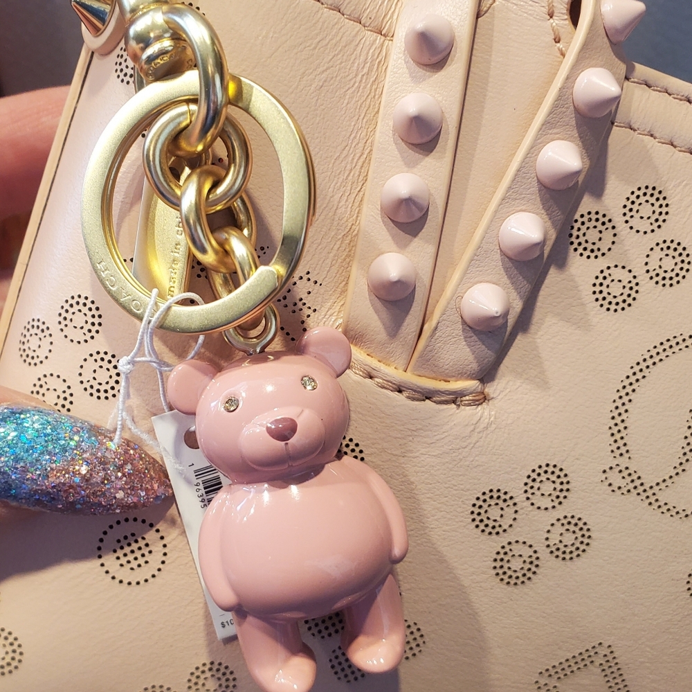 Coach Baby Pink Bear Bag Charm/Keychain With Crystal Eyes Valentine - Picture 2 of 5